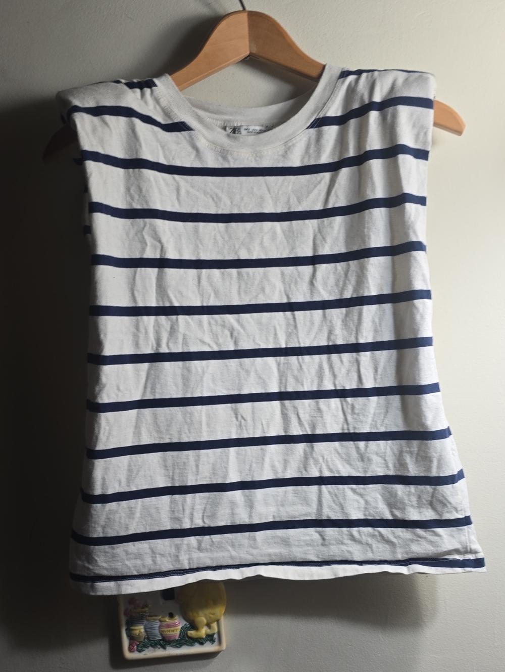 Zara White and Navy Striped Sleeveless Top